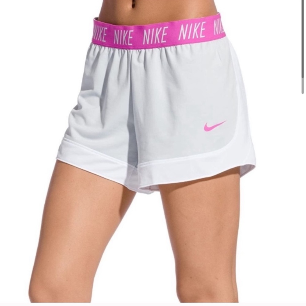 Nike Women's White Athletic Shorts with Pink Waistband